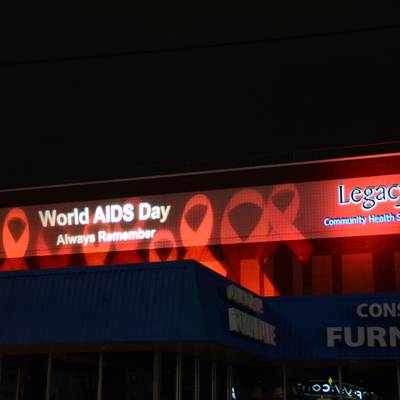World Aids Day 2013 - Legacy Community Health Services Lighting On Building  <br><small>Dec. 1, 2013</small>